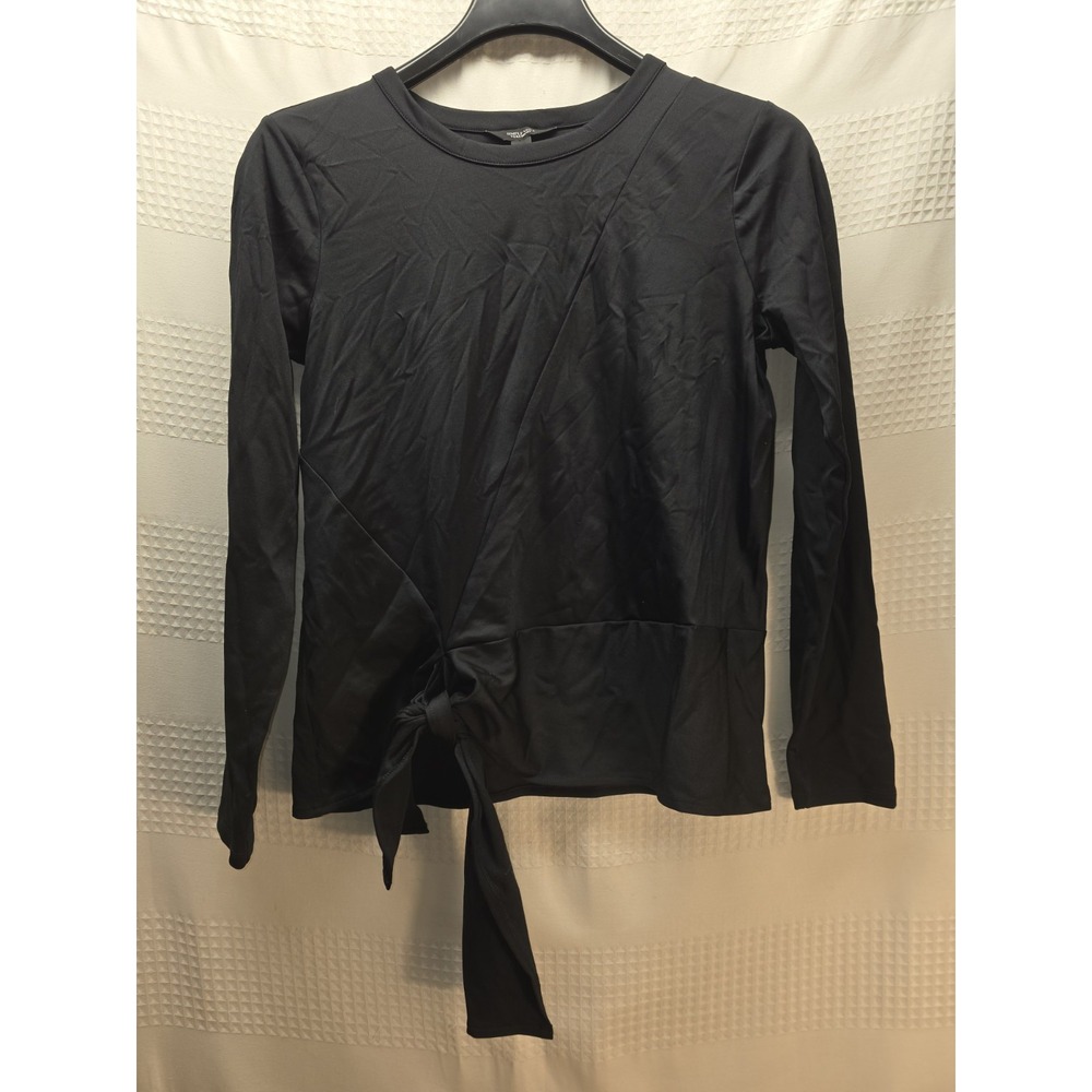 Simply Vera Vera Wang Shirt Womens Medium Long Sleeve Black Tie Waist Blouse